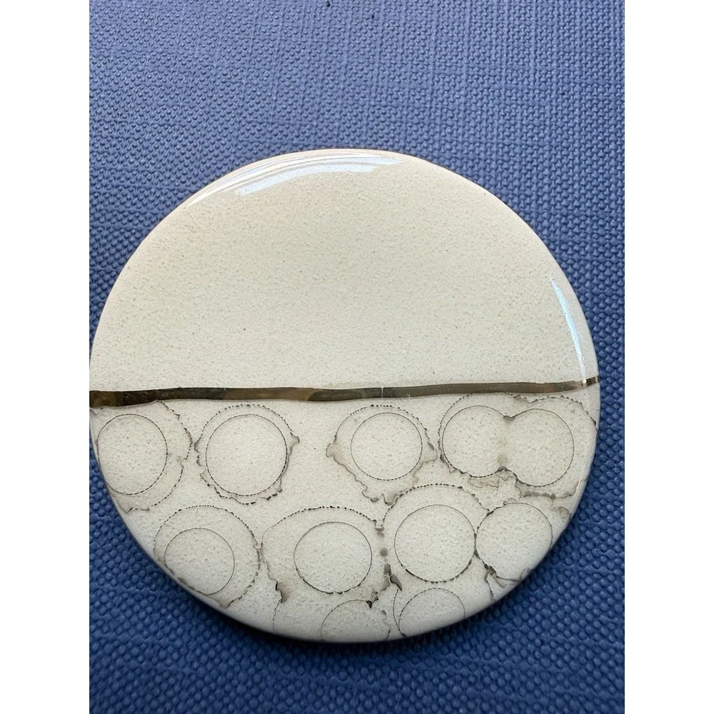 Vintage Mid Century Abstract Modernist Round Enamel on Fiber Brooch Pin